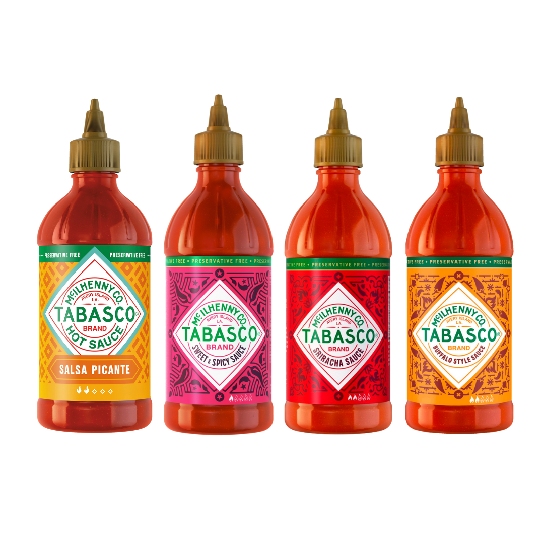 TABASCO® Salsa Picante, TABASCO® Sweet & Spicy Sauce, TABASCO® Sriracha Sauce, TABASCO® Buffalo Sauce - 4x 256ml
