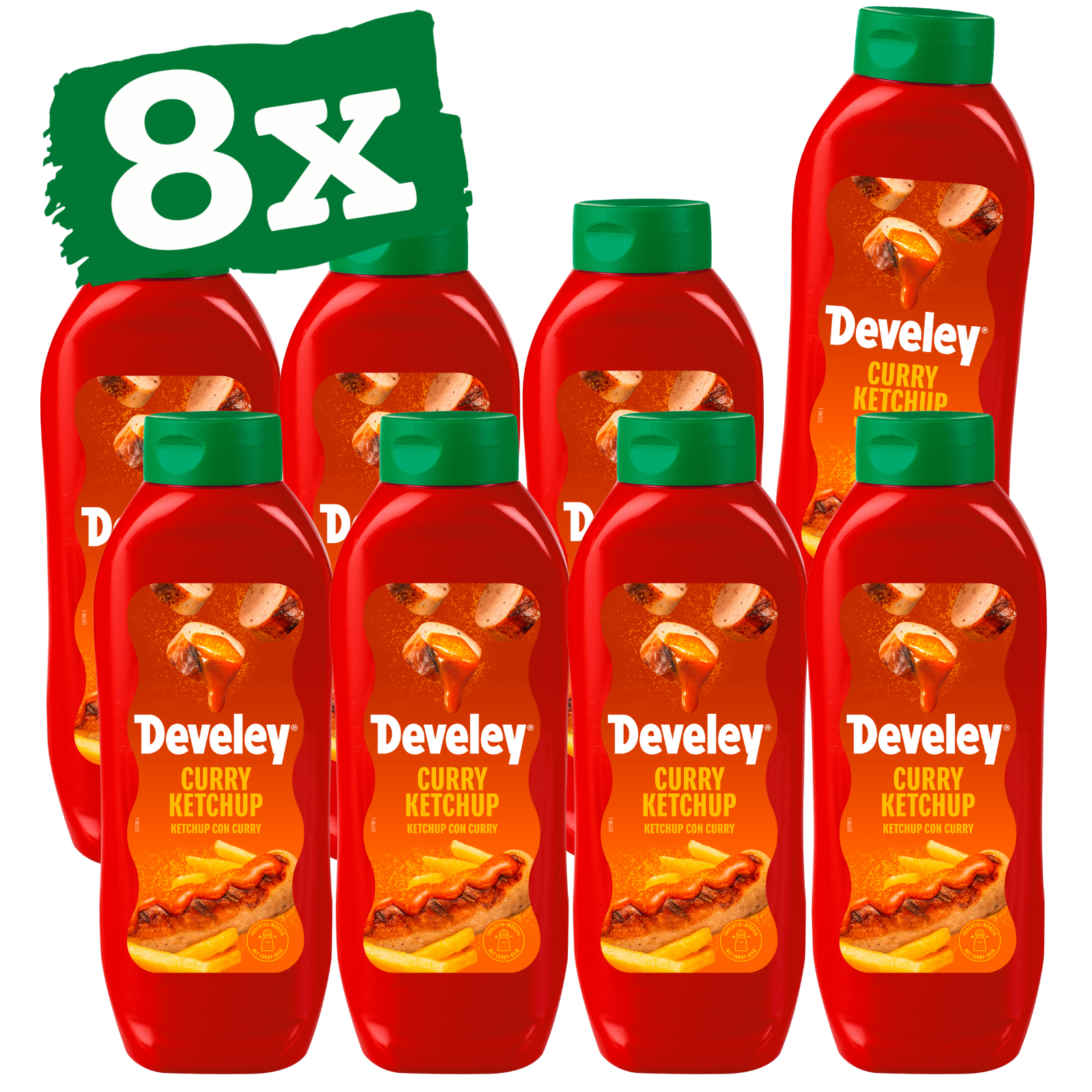 Develey Curry Gewürz Ketchup in 875 ml Kopfstandflasche im 8er Multipack