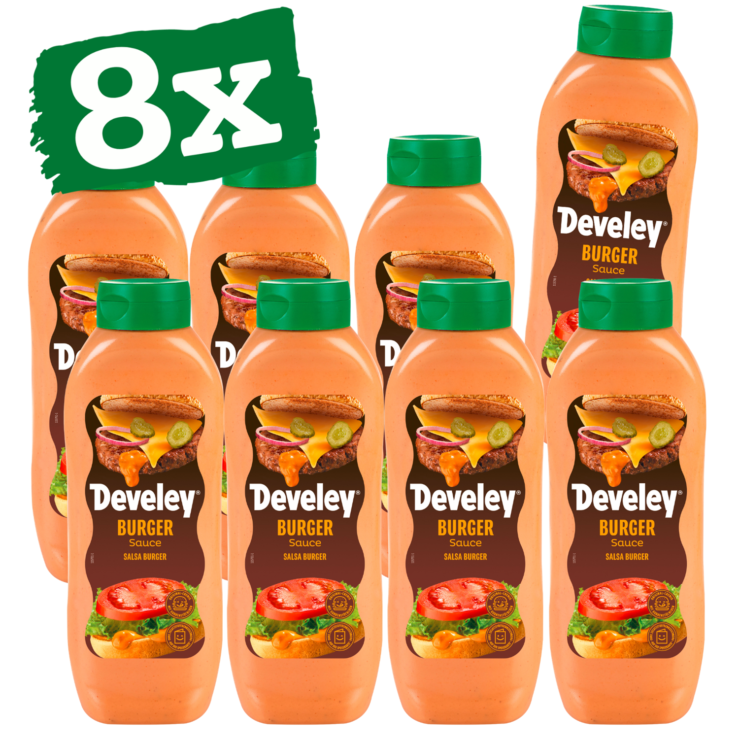 Develey Hamburger Sauce in 875 ml Kopfstandflasche im 8er Multipack