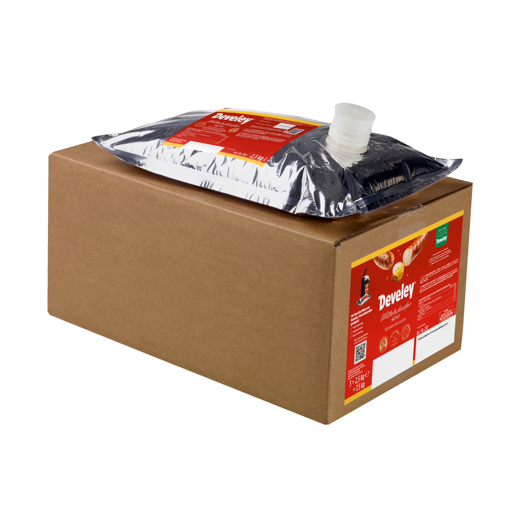 Develey Senf mittelscharf 2,5 kg Beutel für Dispenser als 3er Pack