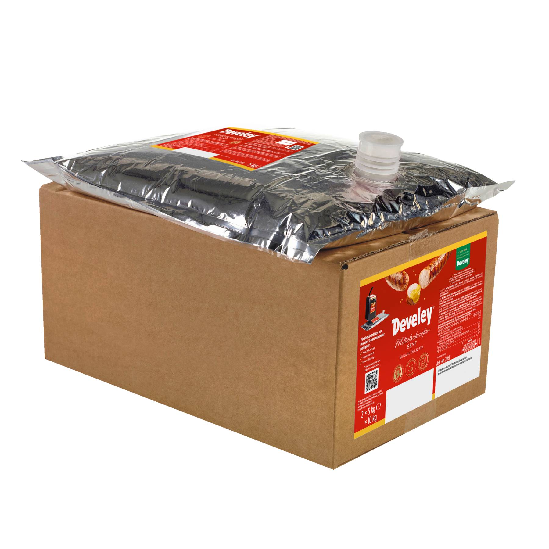 Develey Senf mittelscharf 5 kg Beutel für Dispenser als 2er Pack