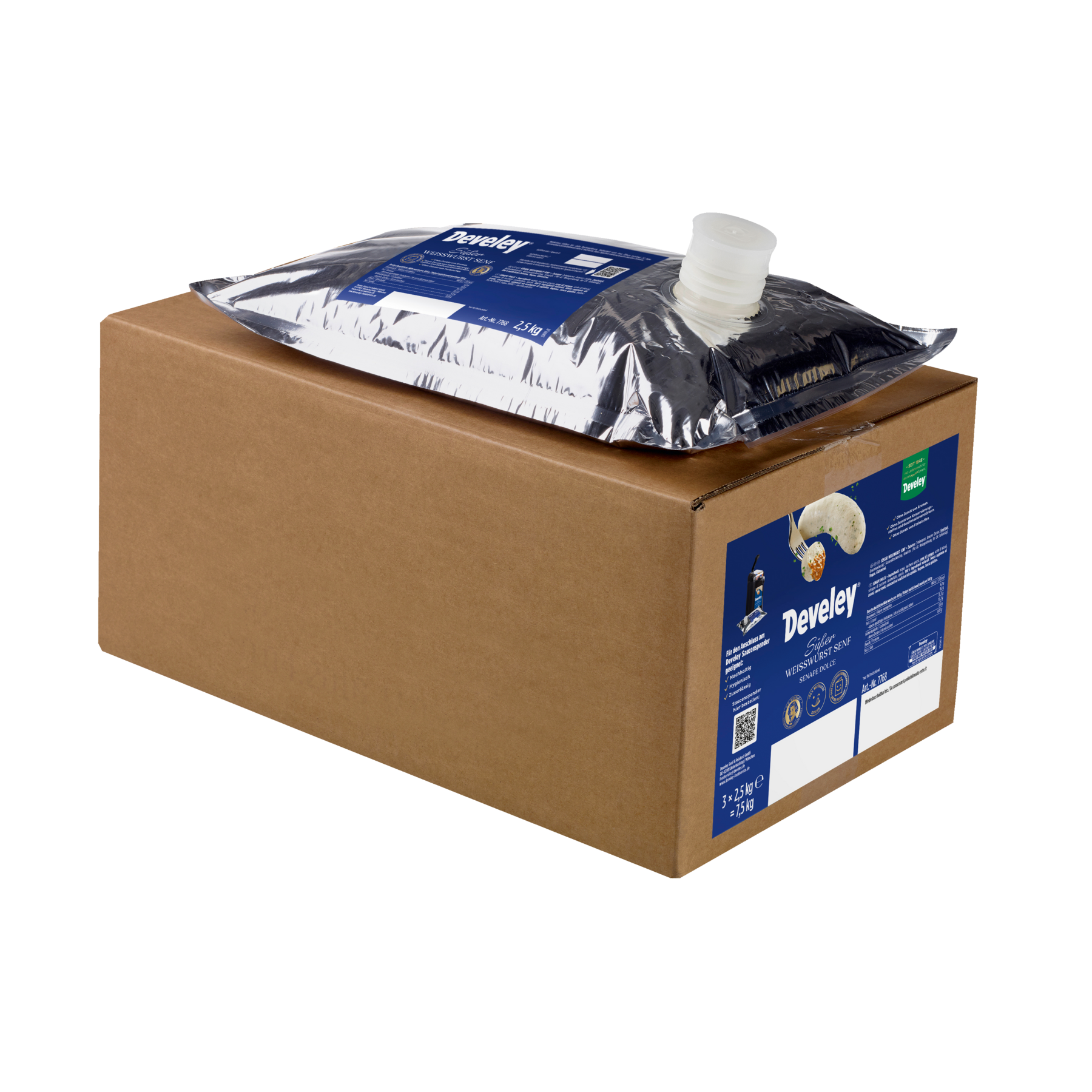 Develey Süßer Weisswurst Senf 2,5 kg Beutel für Dispenser als 3er Pack