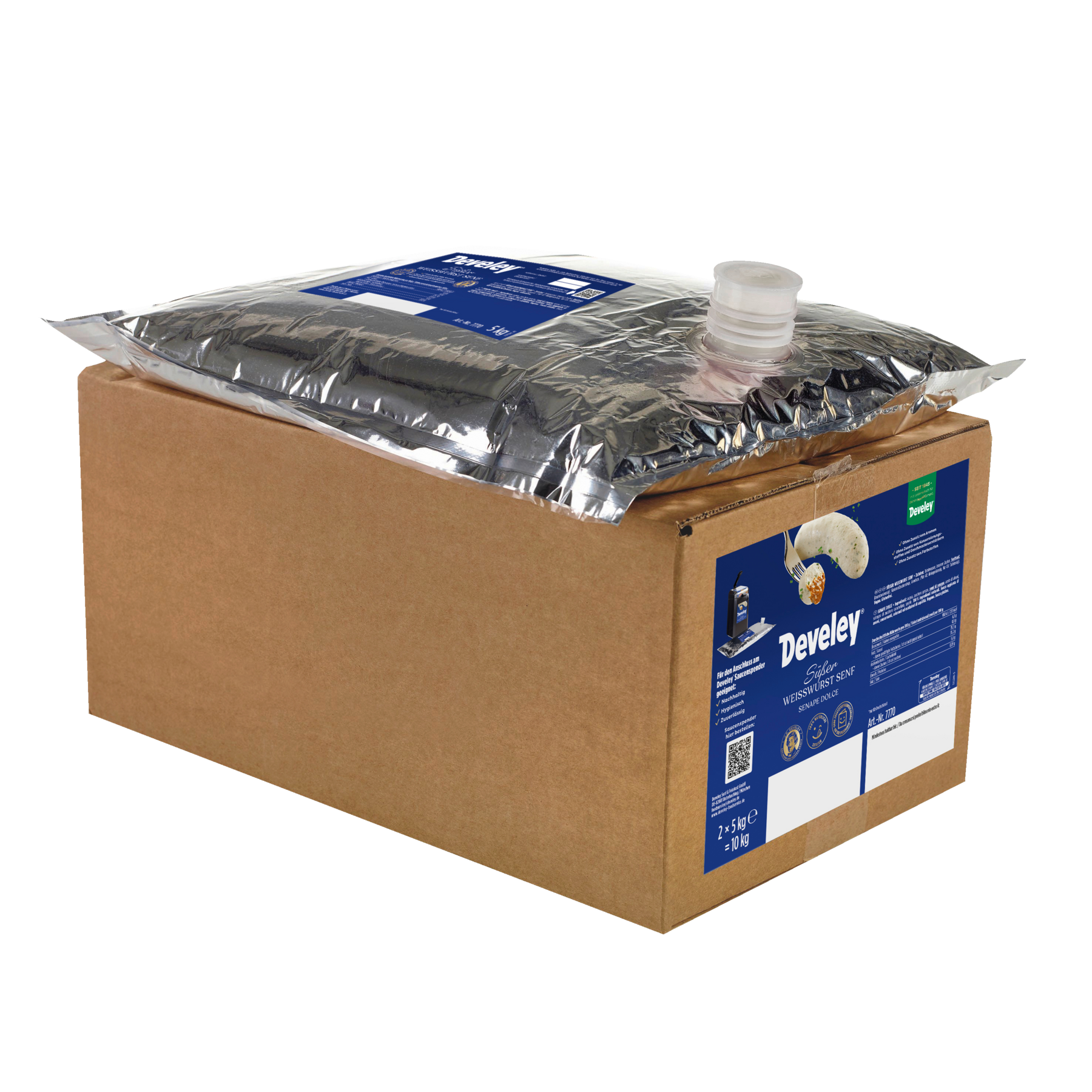 Develey Süßer Weisswurst Senf 5 kg Beutel für Dispenser als 2er Pack