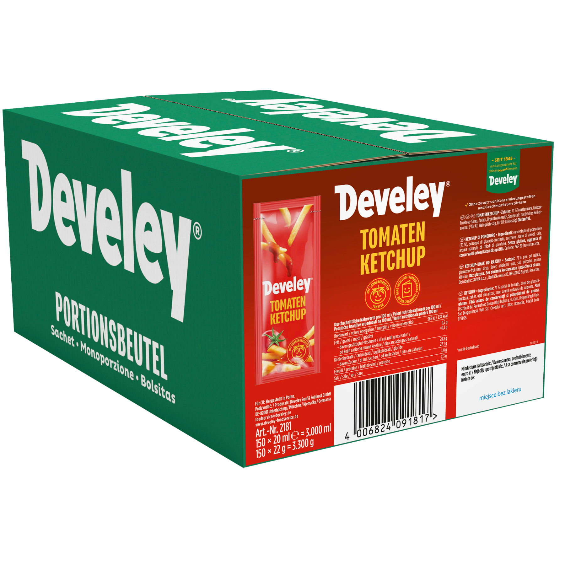 Develey Tomaten Ketchup – Portionsbeutel - 150x 20ml