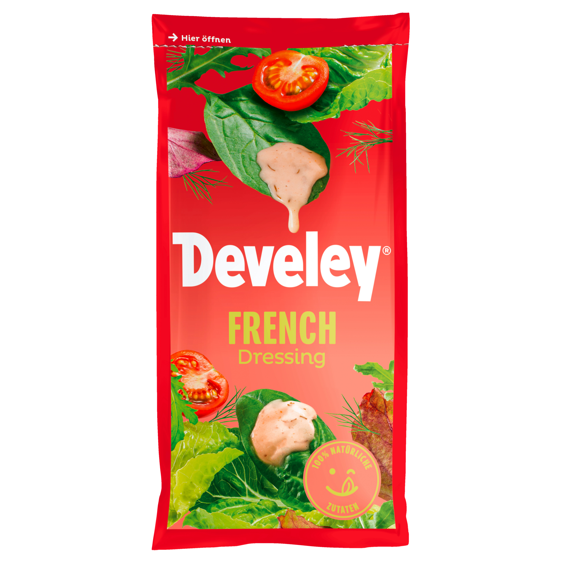 Develey French Dressing im Portionsbeutel, 75ml zum Mitnehmen, passt zu Ofenkartoffeln Salat und Grillgemüse, vegetarisch, glutenfrei, laktosefrei