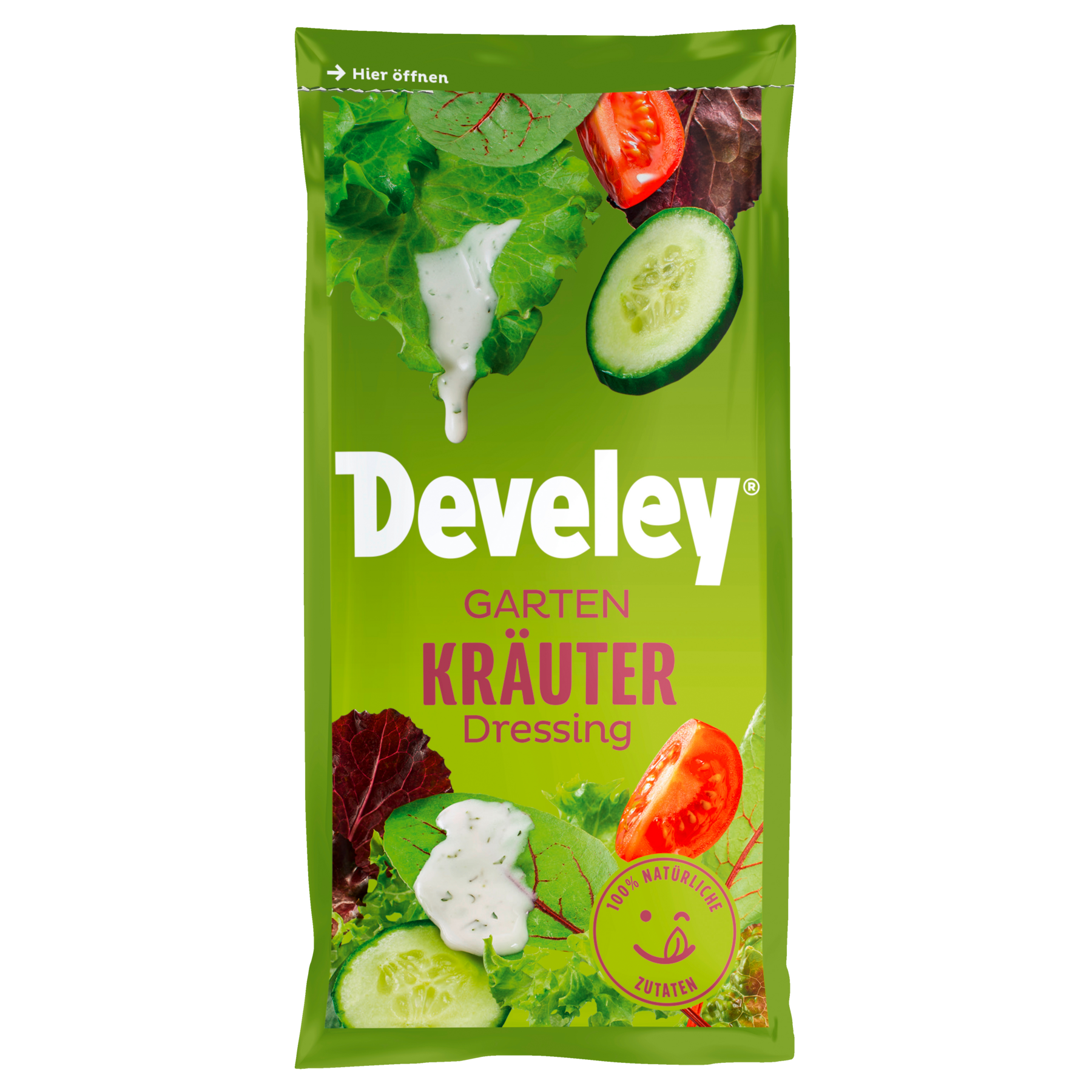 Develey Gartenkräuter Dressing im Portionsbeutel, 75ml zum mitnehmen, passt zu Ofenkartoffeln Salat und Grillgemüse, vegetarisch, glutenfrei