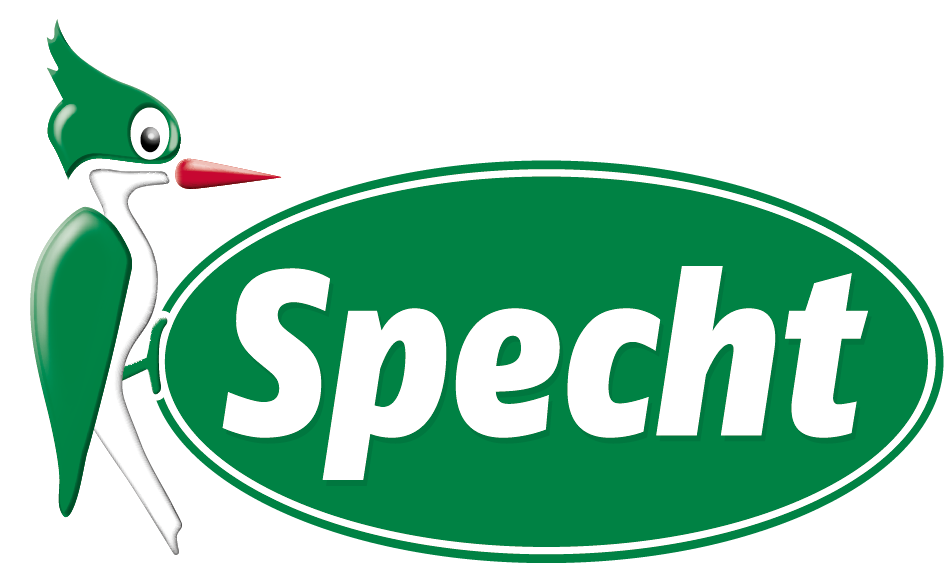 Das Specht Markenlogo mit dem typischen Specht in Grün