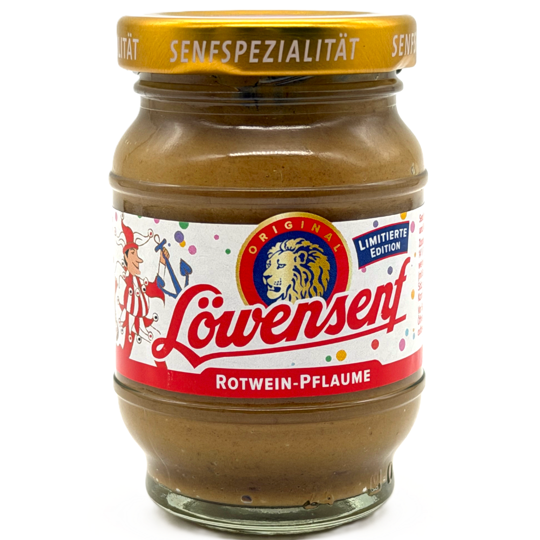 Löwensenf Senfspezialität Rotwein-Pflaume Karnevalsedition Tönnchen - 100ml