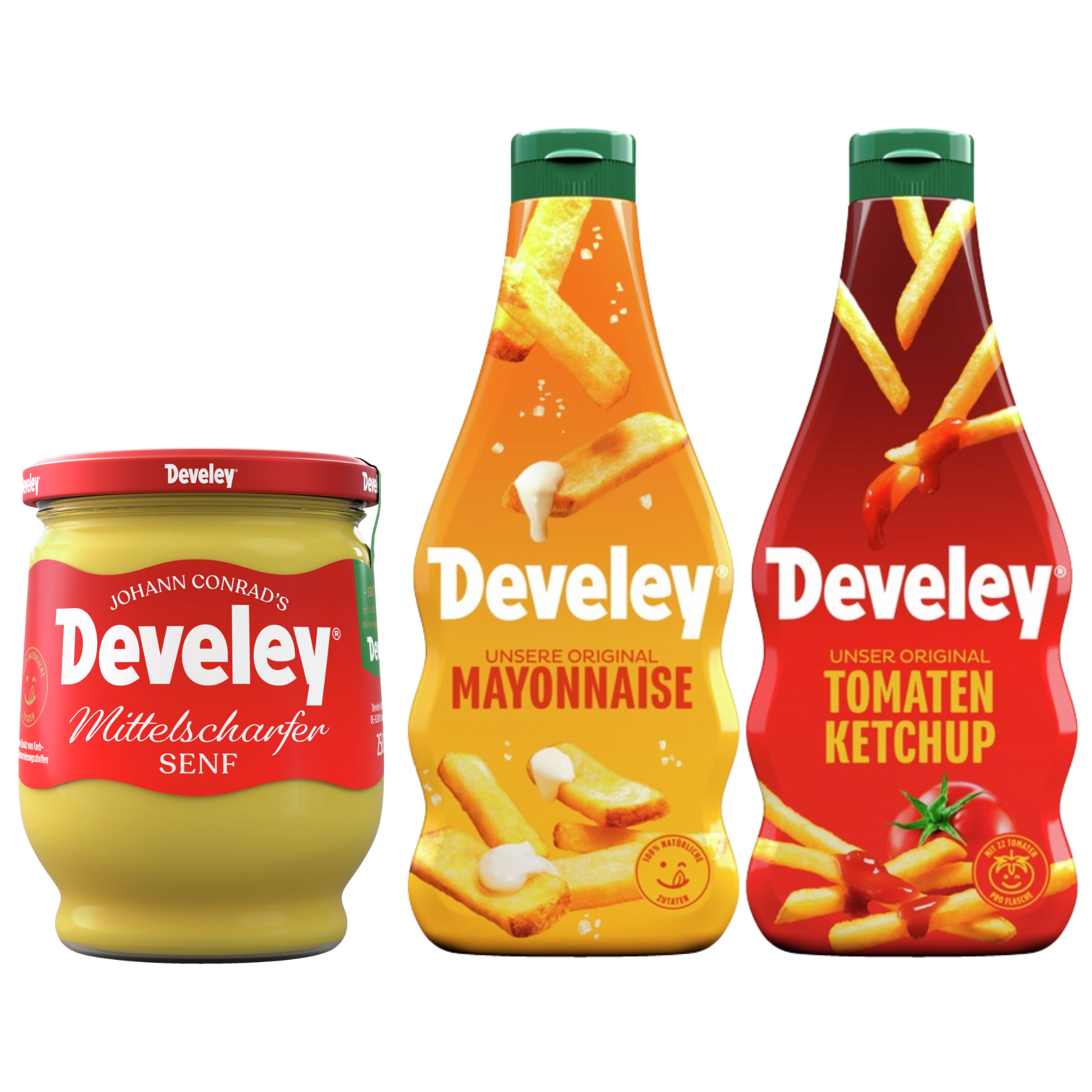 Develey "Unser Original" Mayonnaise, "Unser Original" Ketchup, Senf mittelscharf - 2x 500ml und 1x 250ml