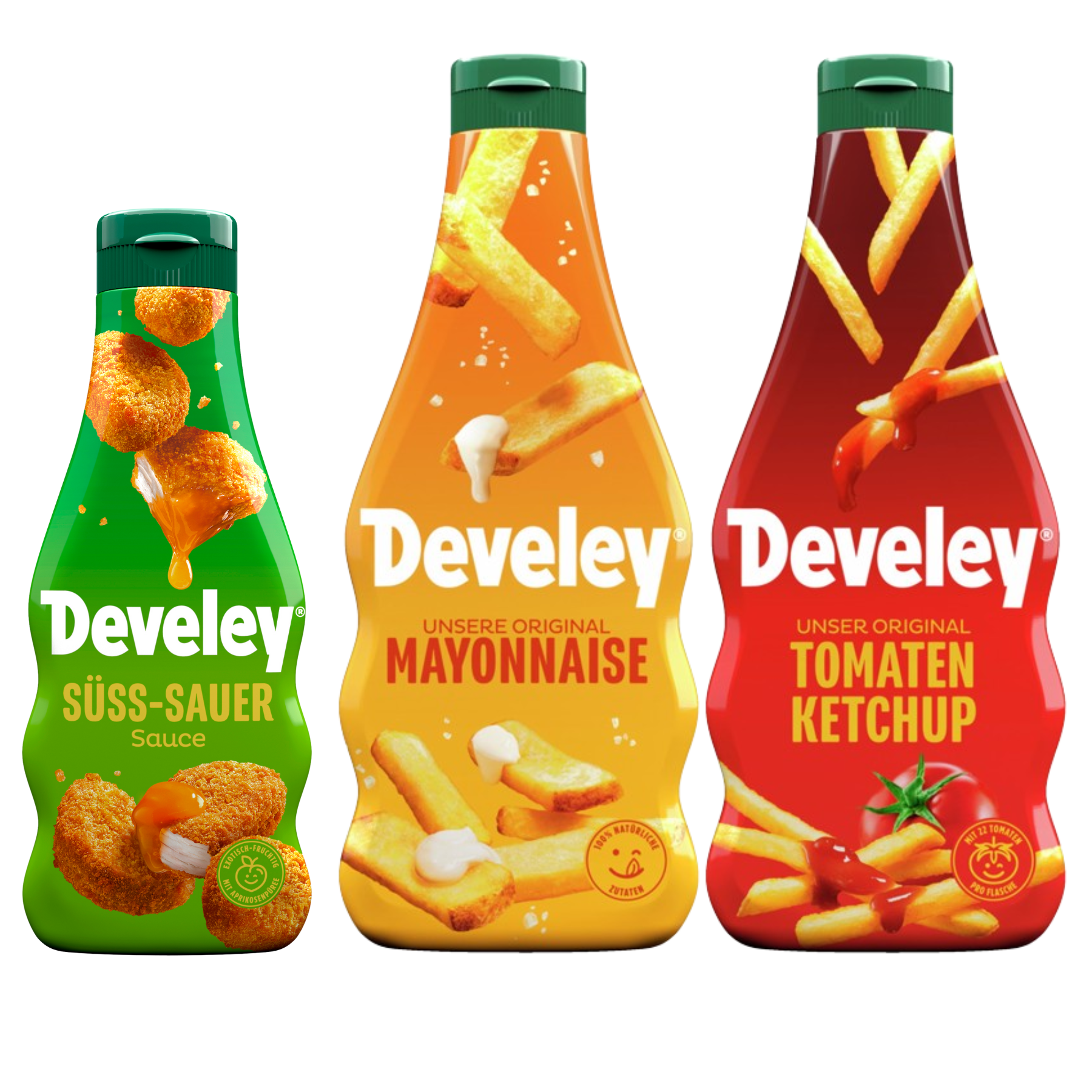 Develey "Unser Original" Mayonnaise, "Unser Original" Ketchup, Süßsauer Sauce - 2x 500ml und 1x 250ml