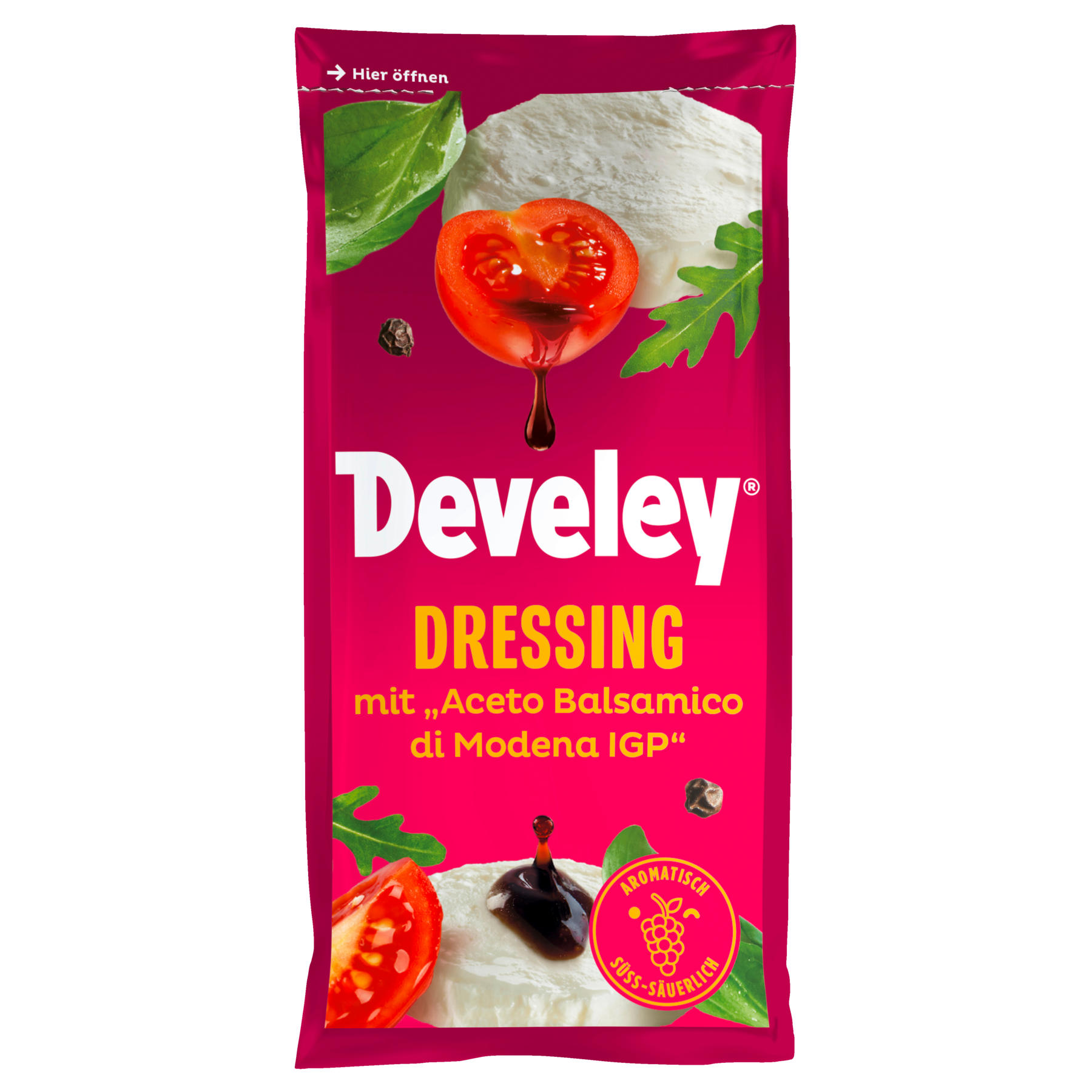 Develey Balsamico Dressing im Portionsbeutel, 75ml zum Mitnehmen, passt zu Avocado, Tomate-Mozzarella, Salat und Grillgemüse