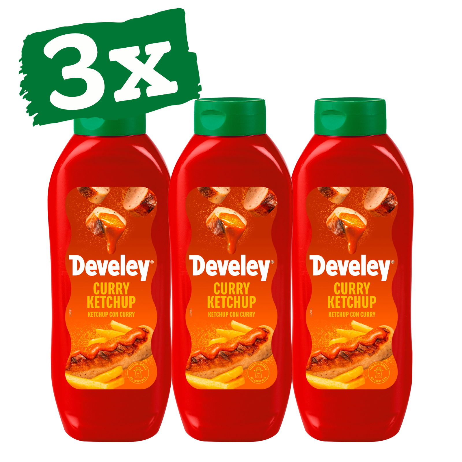 Develey Curry Ketchup in der 875 ml Kopfstandflasche im 3er Pack
