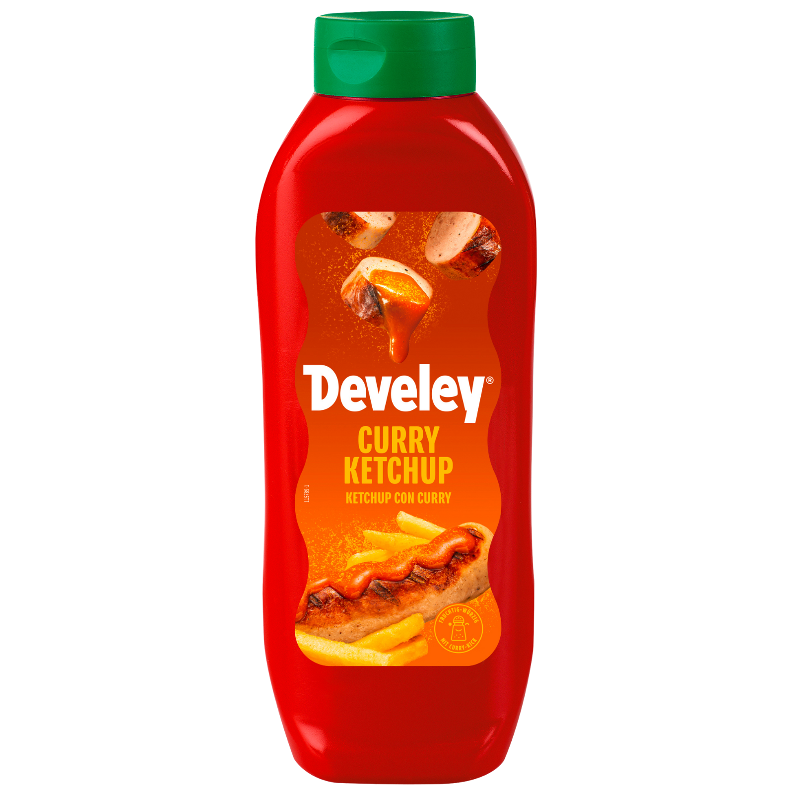 Develey Curry Gewürz Ketchup Kopfstandflasche in der 875 ml Flasche