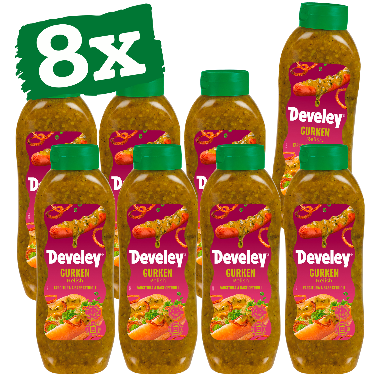 Develey Gurken Relish in 875 ml Kopfstandflasche im 8er Multipack