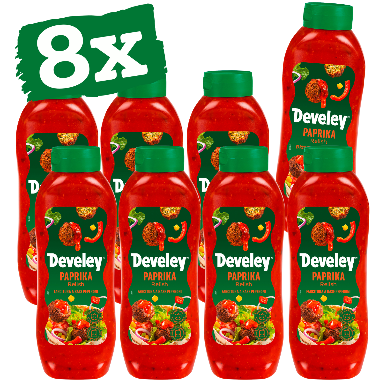 Develey Paprika Relish in 875 ml Kopfstandflasche im 8er Multipack