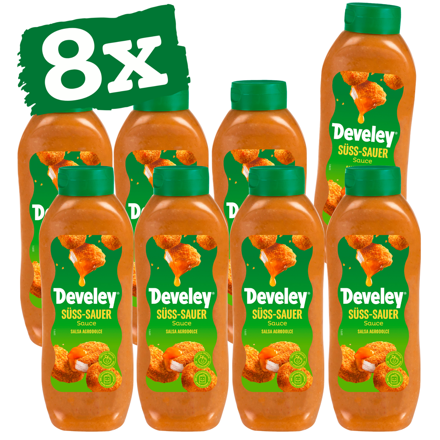 Develey Süss-Sauer Sauce in 875 ml Kopfstandflasche im 8er Multipack Kopfstandflasche