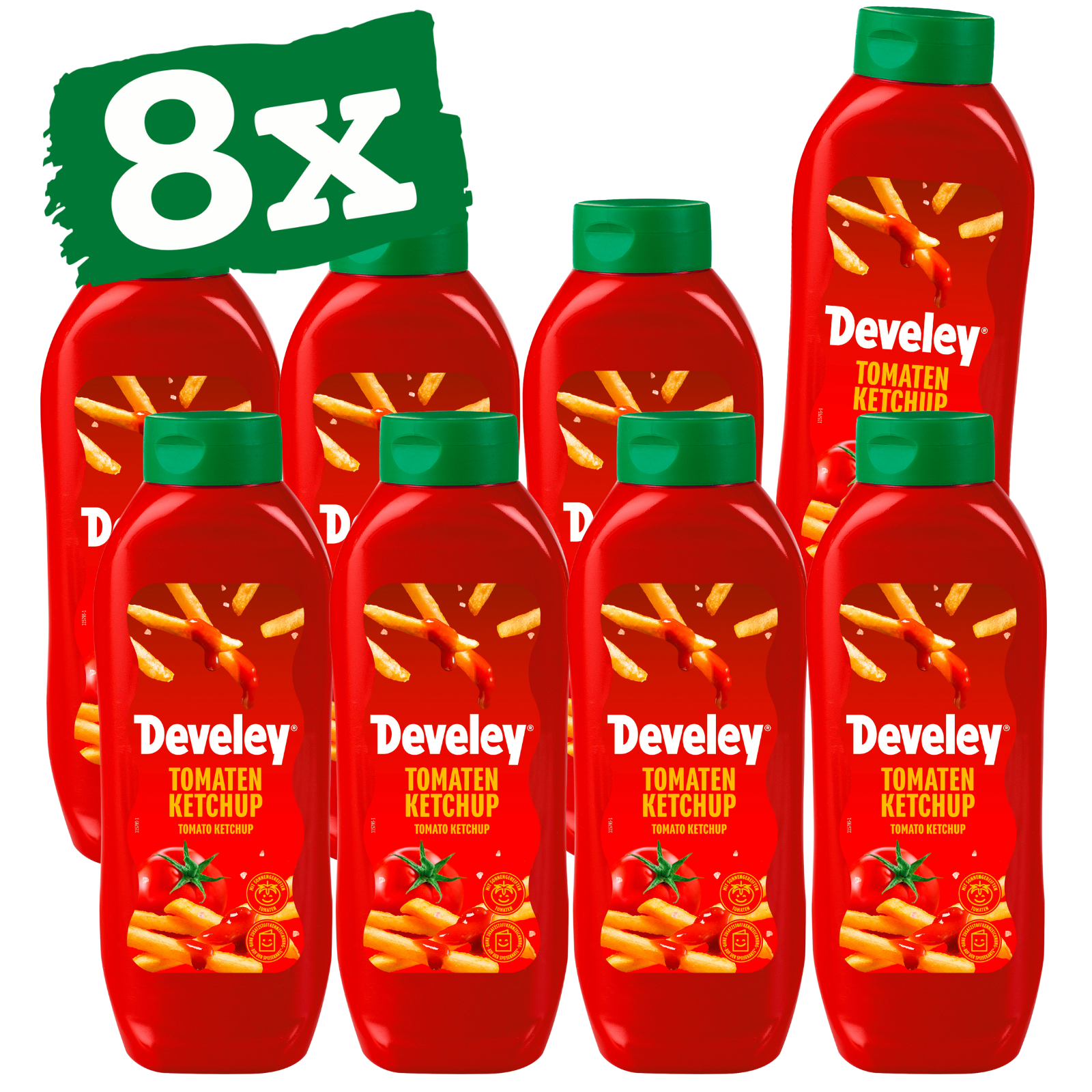 Develey Tomaten Ketchup Kopfstandflasche in der 875 ml Flasche im 8er Multipack