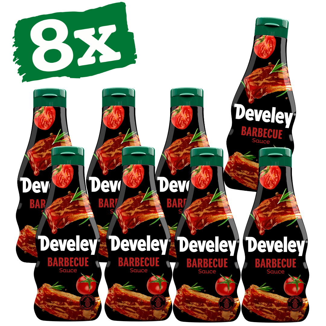Die BBQ Sauce von Develey ist rauchig, würzig und passt perfekt zu Burger, Steak und Geflügel in der 250 ml Squeeze-Flasche im 8er Set, Grillsauce, vegan, vegetarisch