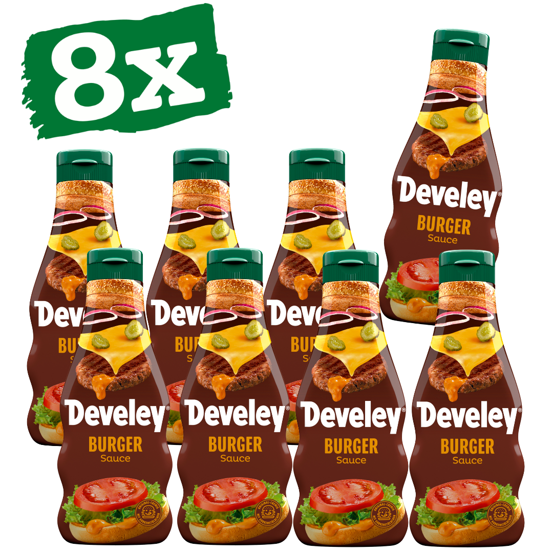 Die Burger Sauce von Develey ist fruchtig würzig und passt perfekt zu Wurst, Burger und Steak, in der 250 ml Squeeze-Flasche im 8er Multipack, Grillsauce, vegetarisch, Big Mac Sauce,