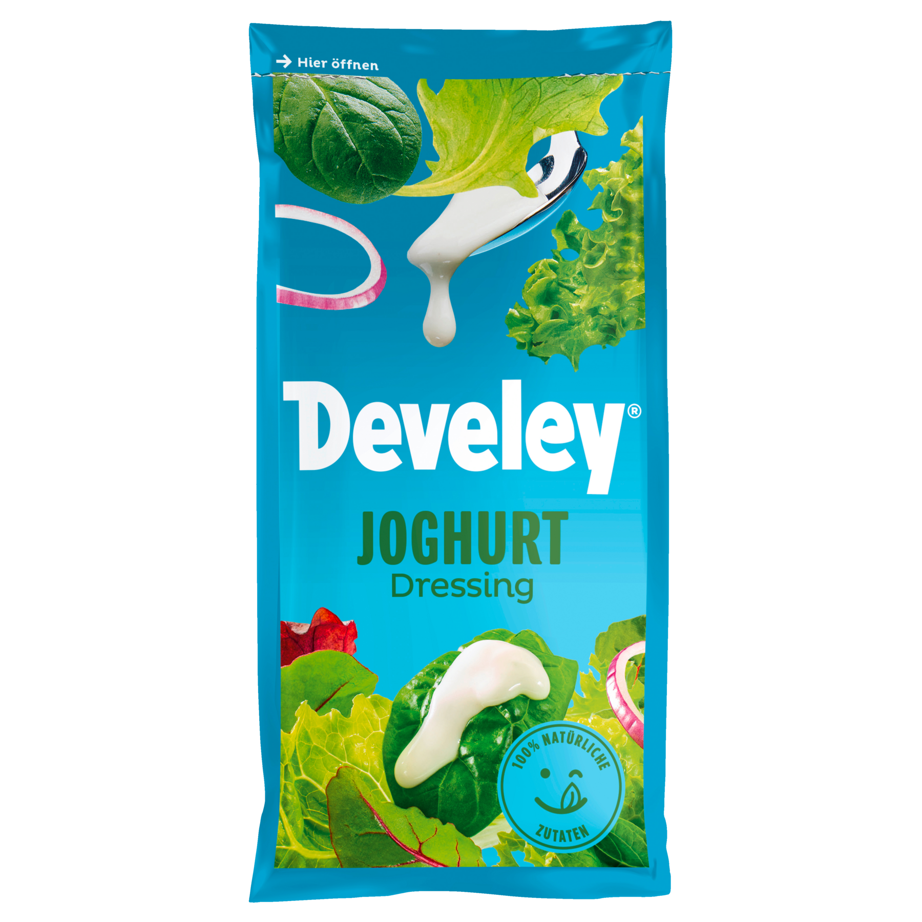 Develey Joghurt Dressing im Portionsbeutel, 75ml zum Mitnehmen, passt zu Geflügel, Salat und Grillgemüse, glutenfrei
