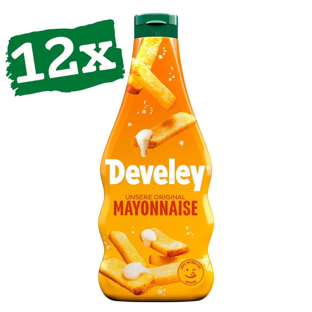 Develey Unser Original Mayonnaise in der 500ml Squeeze-Flasche, vegetarisch, Pommes, Pommes-Sauce